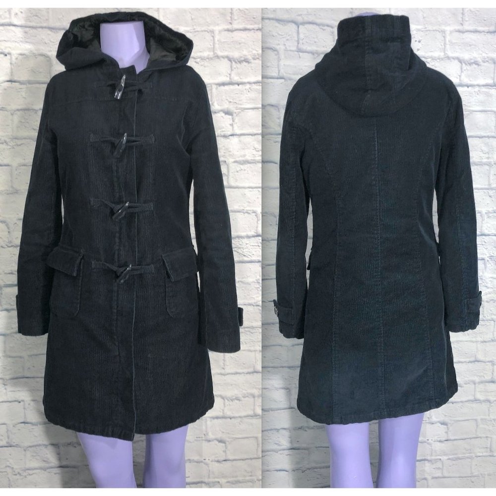 Cherish Navy Blue Hooded Small Womens Lined Knee Length Corduroy Jacket